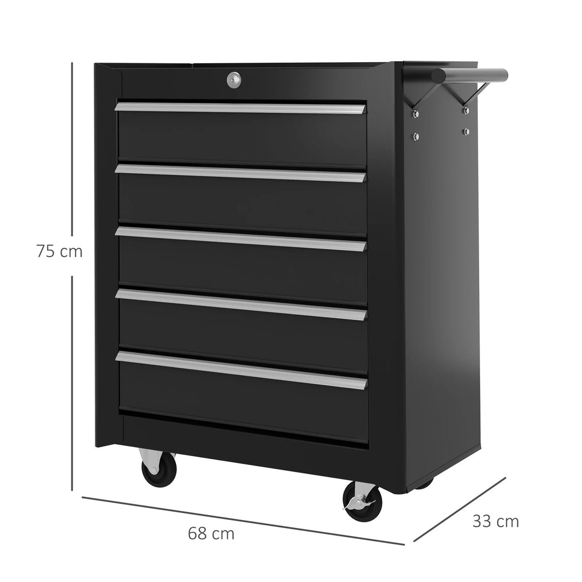 5-Drawer Lockable Tool Chest with Wheels, Steel Tool Storage Cabinet, Black