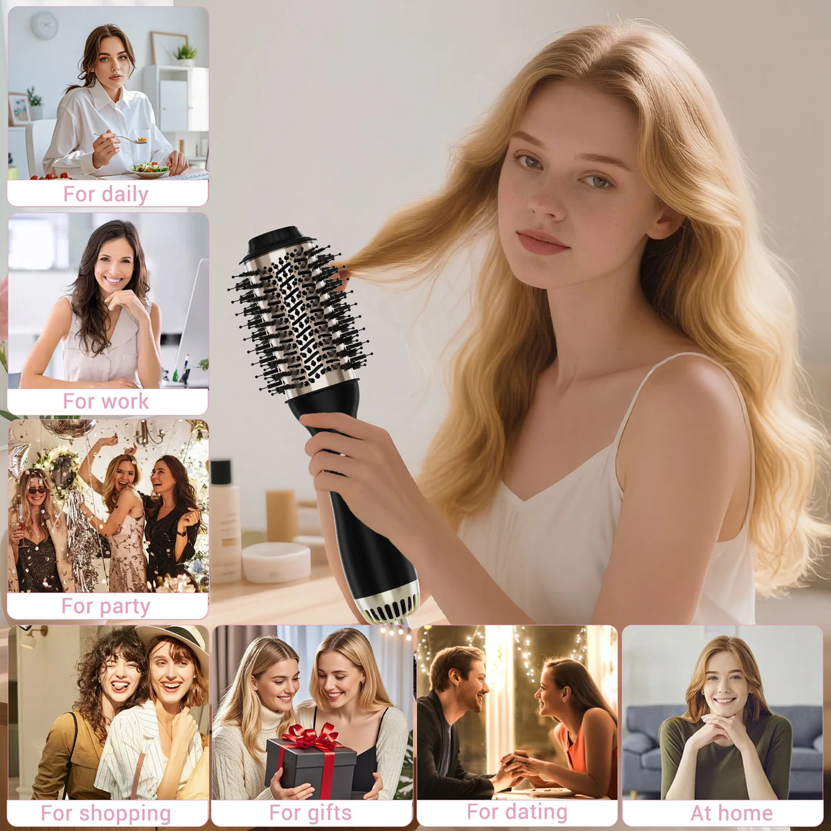 Hair Dryer Brush with 60mm Oval Barrel, One-Step Hot Air Styler and Volumiser, UK Plug
