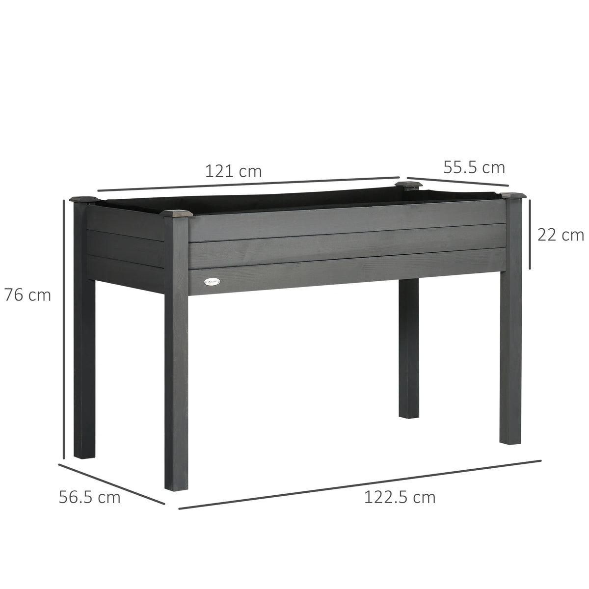 Raised Wooden Garden Planter with Legs and Fabric Liner, 122cm, Dark Grey