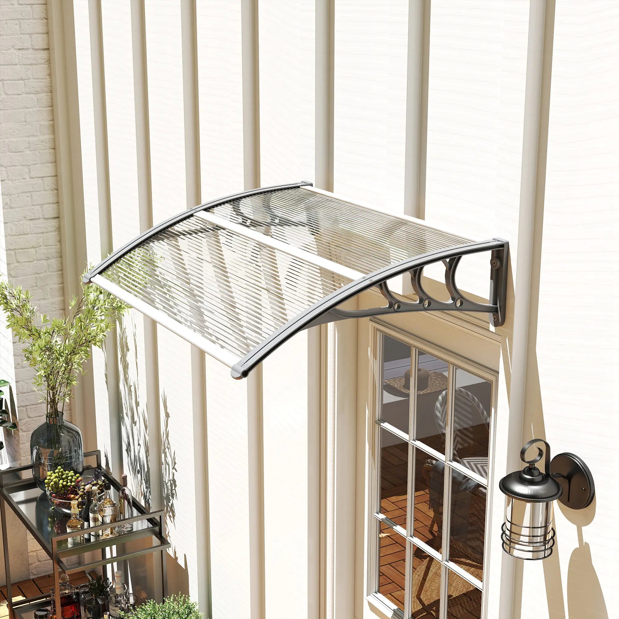 Door Canopy 100x75cm Clear Polycarbonate Awning Window Porch Rain Shelter with Wall Mounting Kit