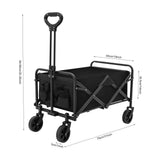 Collapsible Folding Wagon Garden Cart 80kg Adjustable Handle 2 Cup Holders for Shopping Camping Beach