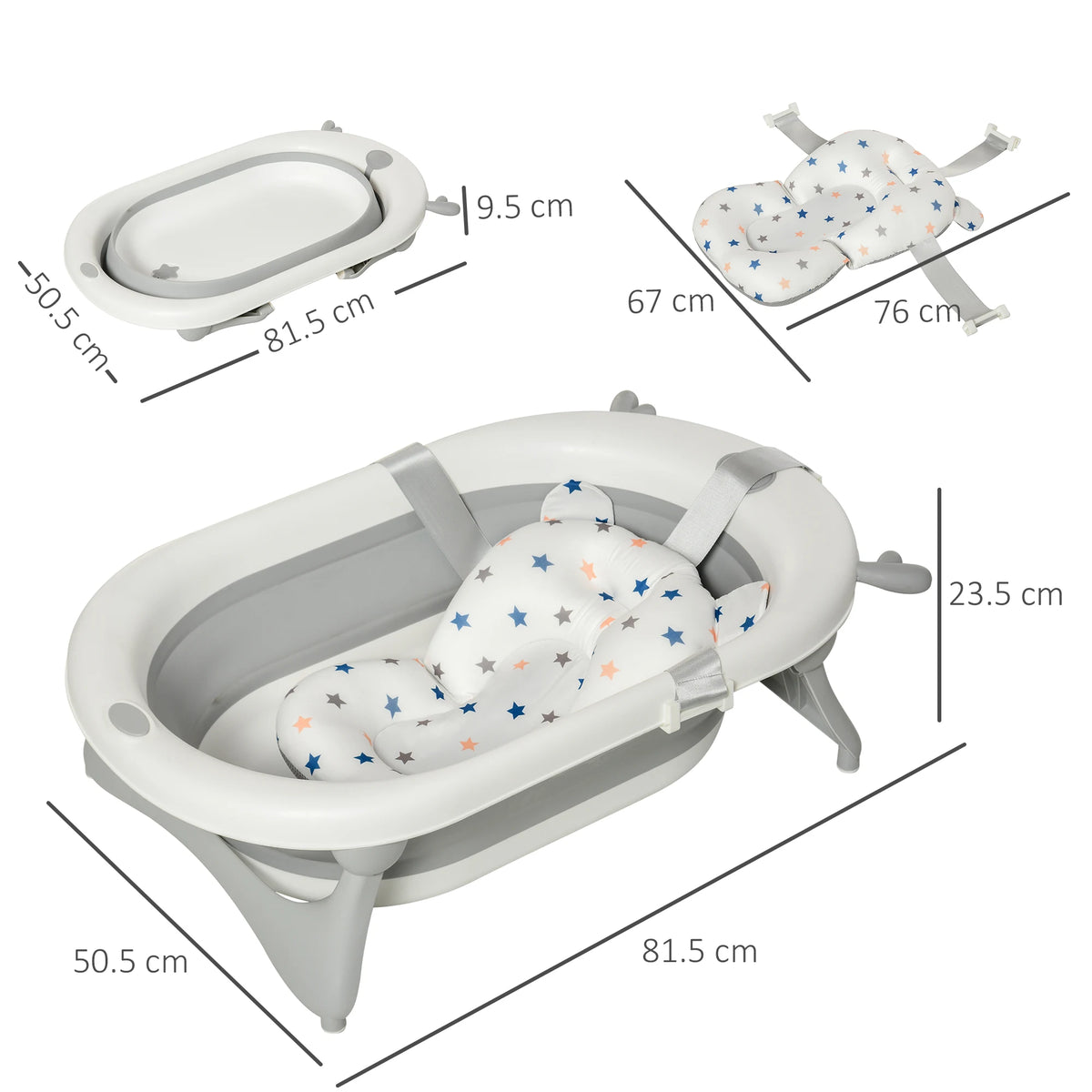 Foldable Baby Bath Tub with Temperature Indicating Plug Ergonomic Cushion and Non Slip Folding Legs