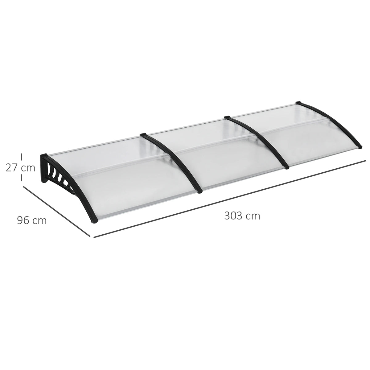 Front Door Canopy, Outdoor Awning, 303 x 96cm Rain Shelter, Clear
