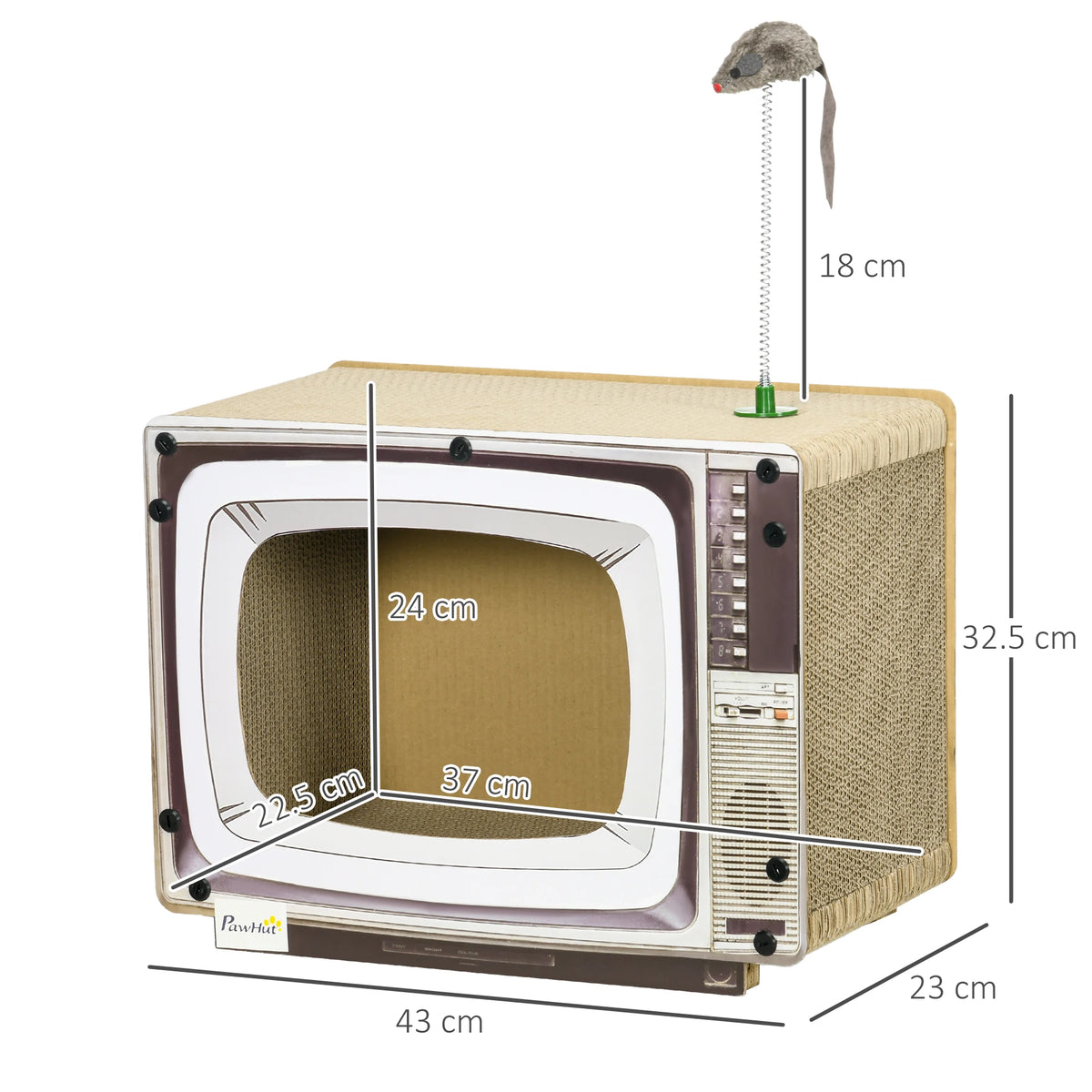 TV-Shaped Cardboard Cat House and Scratcher with Toy Mouse and Catnip