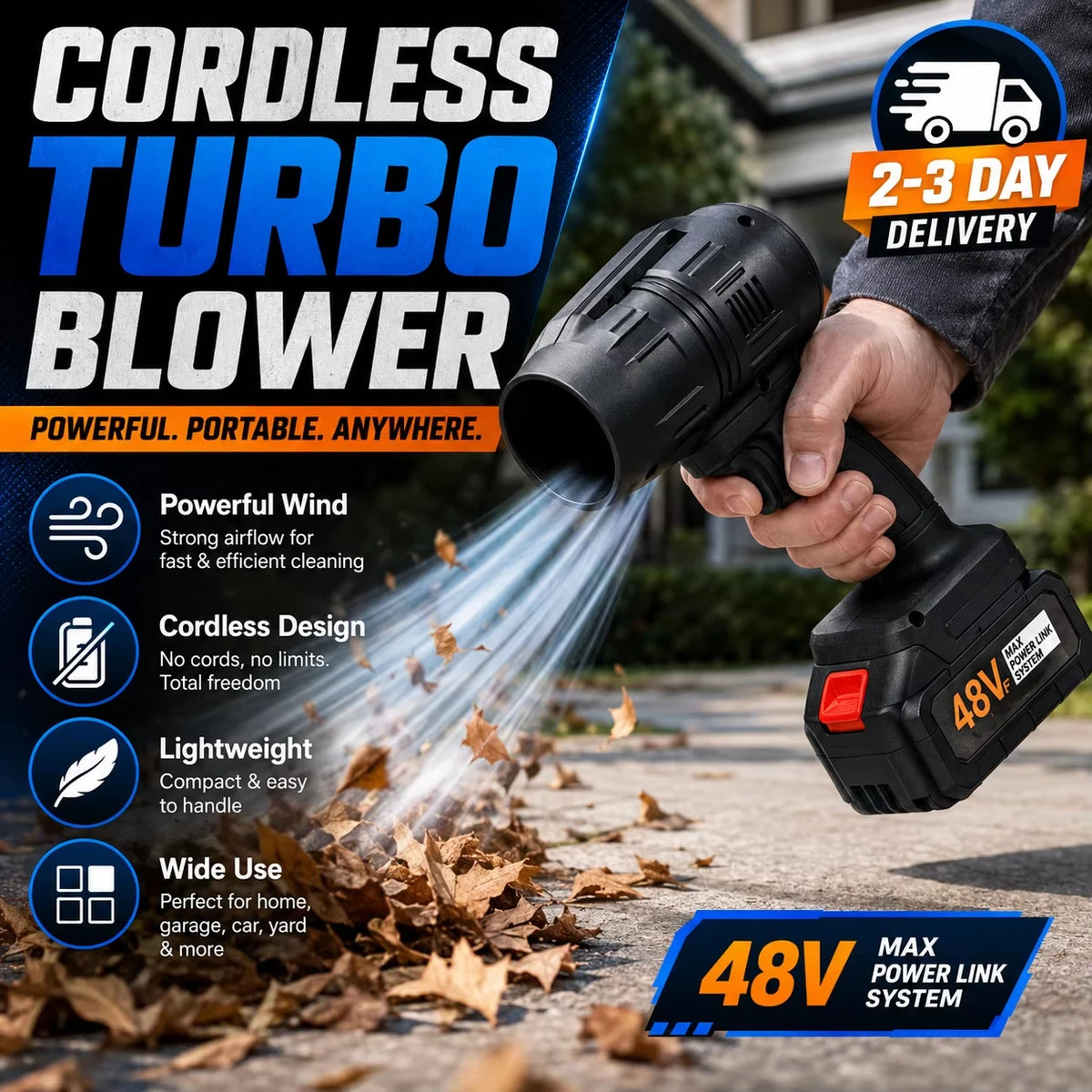 Cordless Jet Blower with 2 Batteries and Charger, Handheld Turbo Air Duster for Car Cleaning