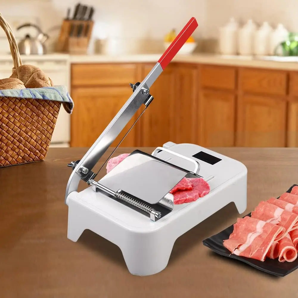 43cm Manual Frozen Meat Slicer with Adjustable Thickness | Stainless Steel Hand Operated Slicing Machine for Home and Commercial Use