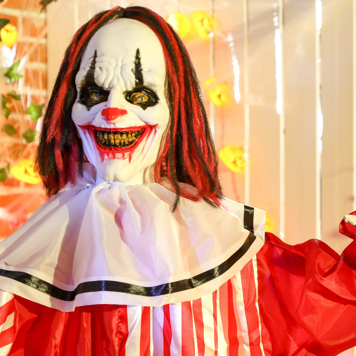 Sound Activated Halloween Animatronic Clown with Red Light-Up Eyes