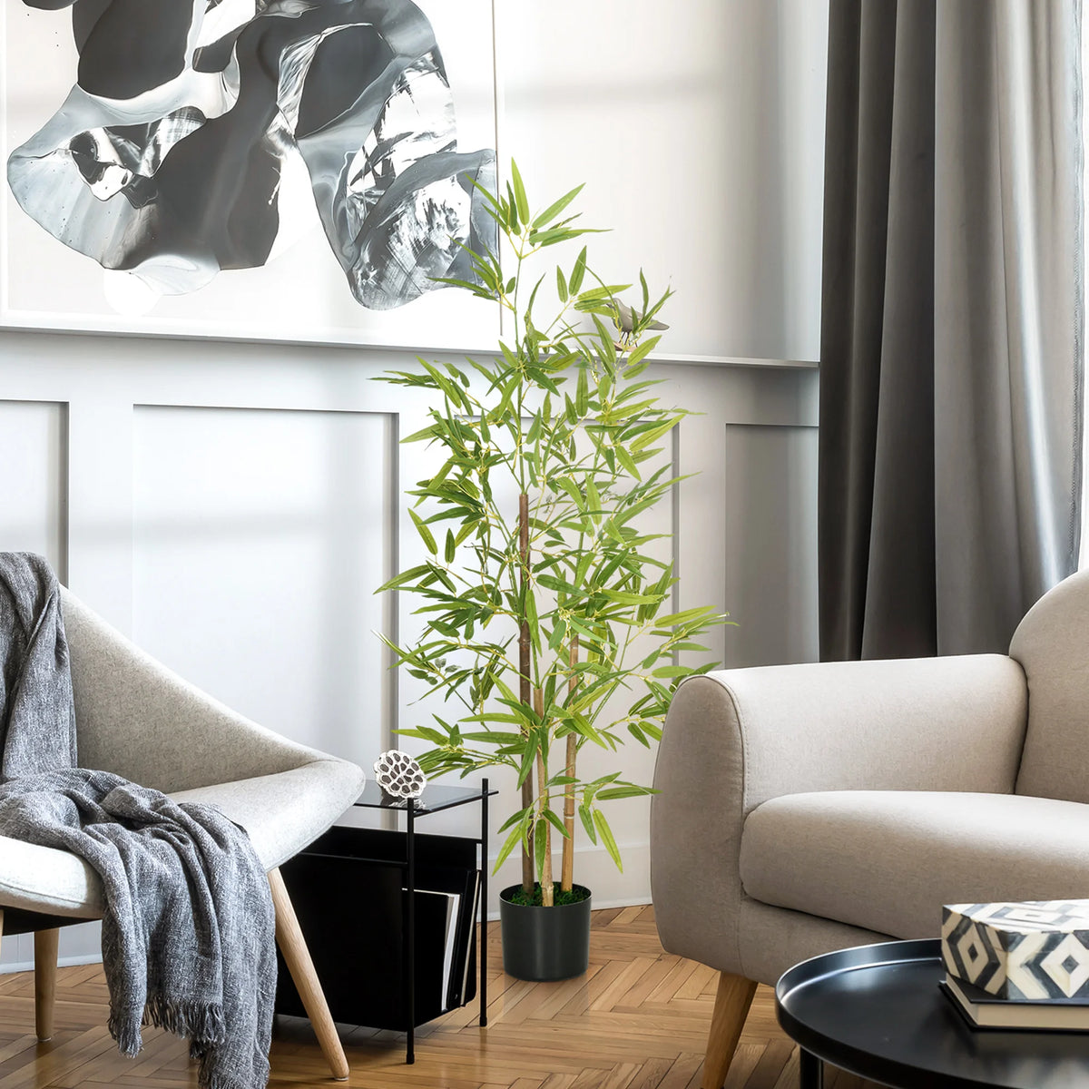 Artificial Bamboo Tree with Pot, 120 cm Faux Plant with Bendable Branches