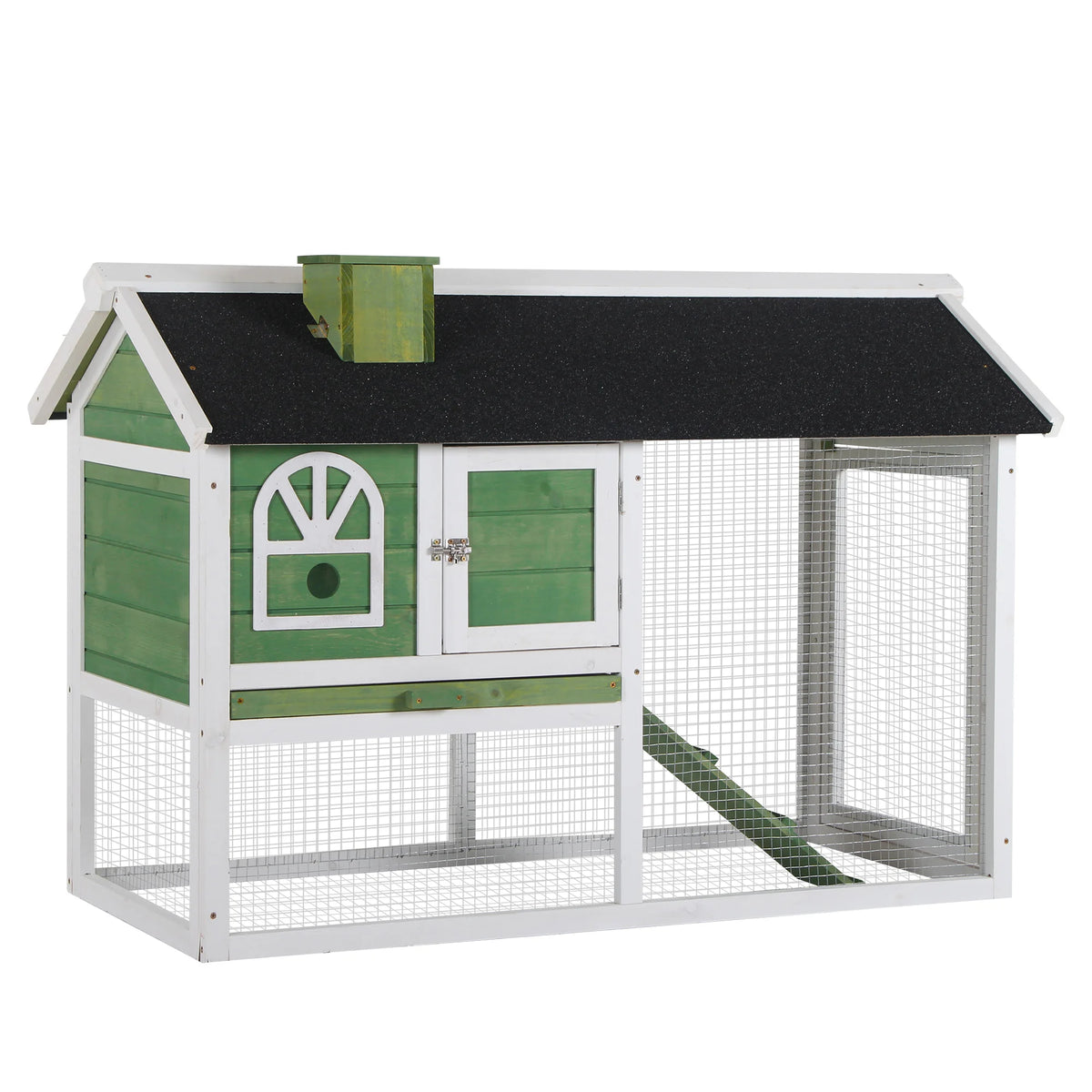 Rabbit Hutch 120x60x79cm Fir Wood Bunny Cage with Run Ramp Asphalt Roof and Pull Out Tray Green