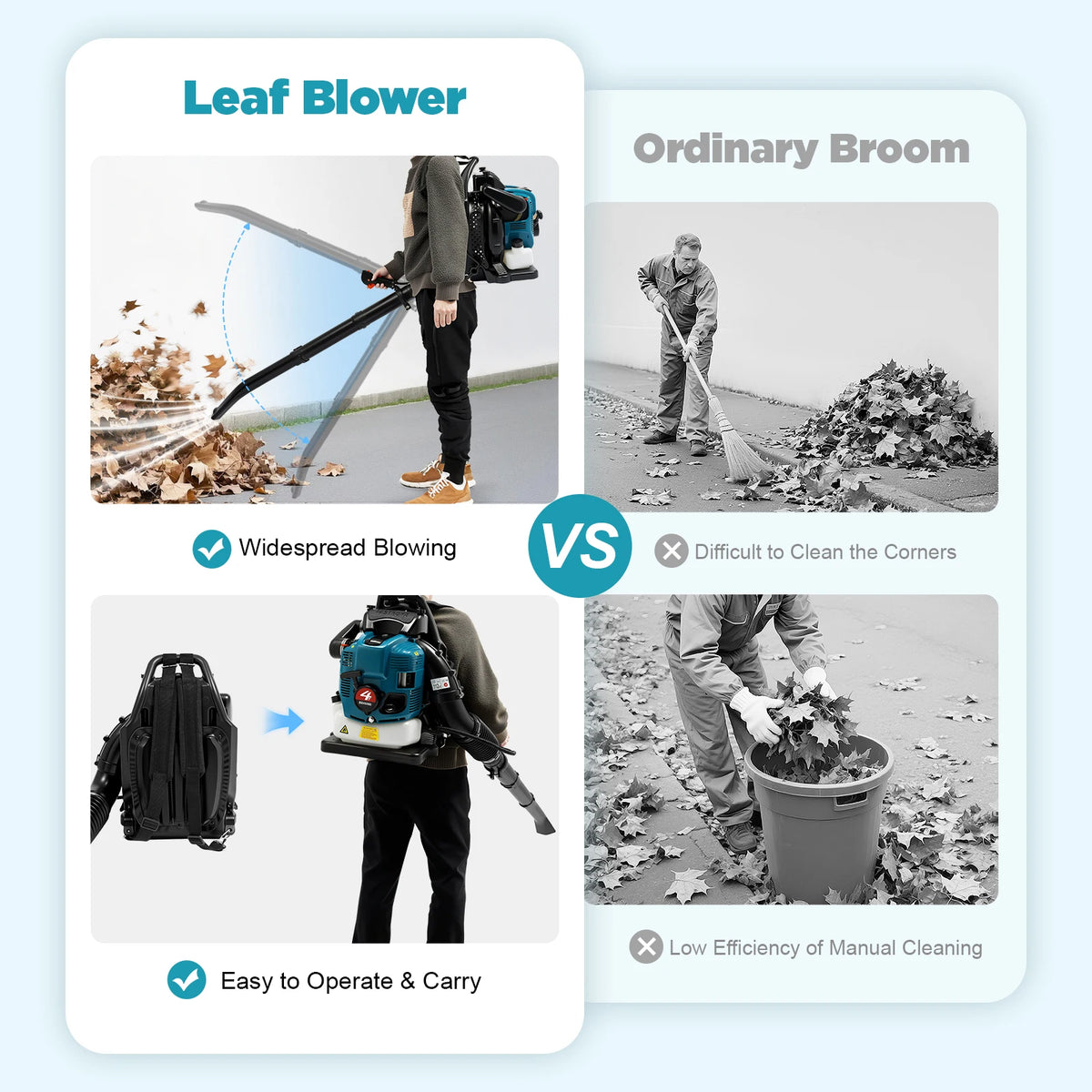 75.6cc 4-Stroke Petrol Backpack Leaf Blower, 2.6kW with 1.9L Tank