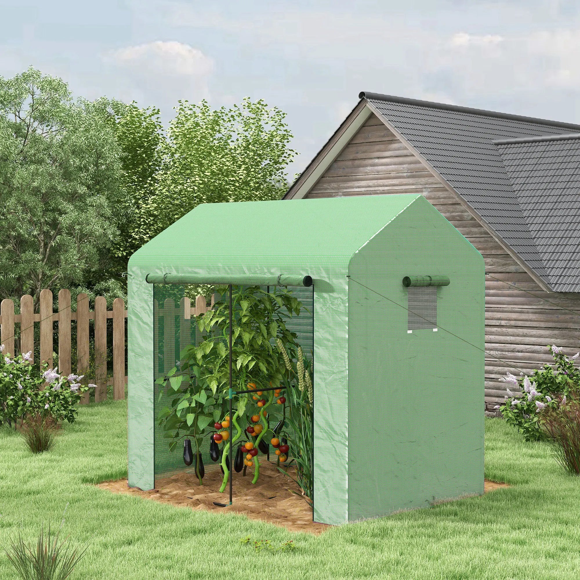 2 x 1.4m Walk-In Greenhouse with Two-Room Design, Mesh Windows and Roll-Up Zipped Door
