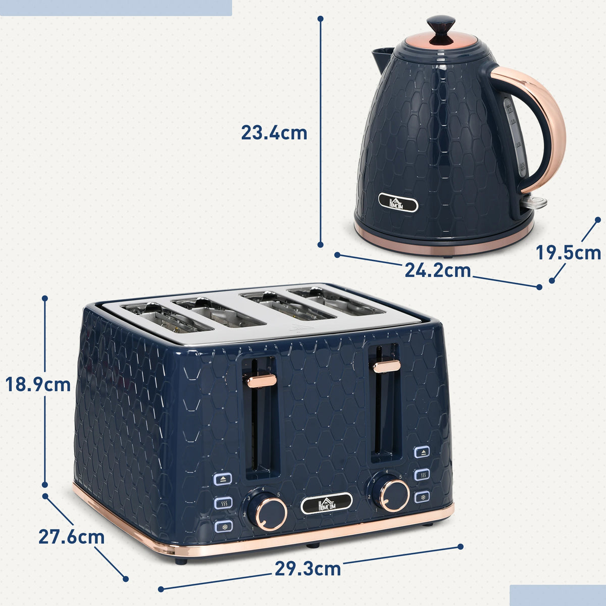 1.7L 3000W Fast Boil Kettle & 4 Slice Toaster Set w/ 7 Browning Controls Blue