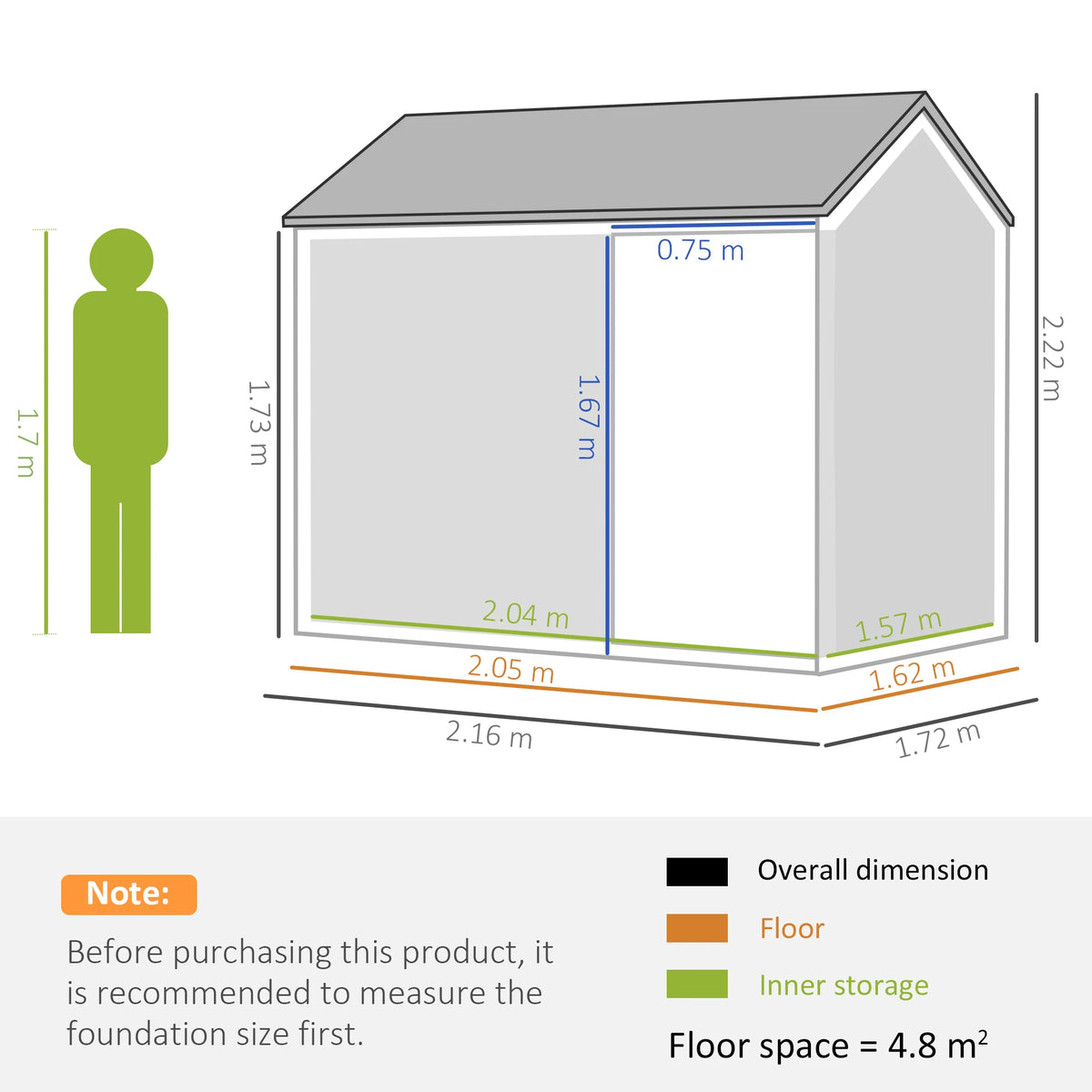 7 x 6 ft Metal Garden Shed, Outdoor Storage Shed with Door, Sloped Roof, Dark Grey