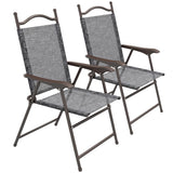 Set of 2 Folding Garden Chairs with Armrests Breathable Mesh Outdoor Patio Seating