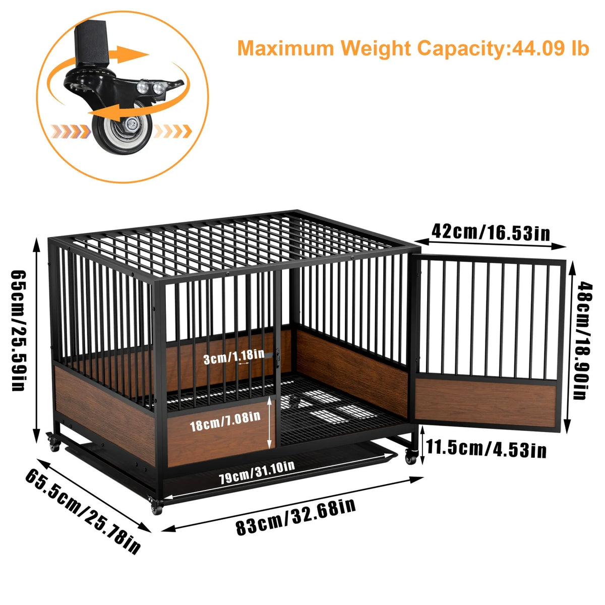 BINGOPAW Heavy Duty Dog Cat Crate Cage Kennel Stackable 2 in 1 Removable Tray Rolling Wheels
