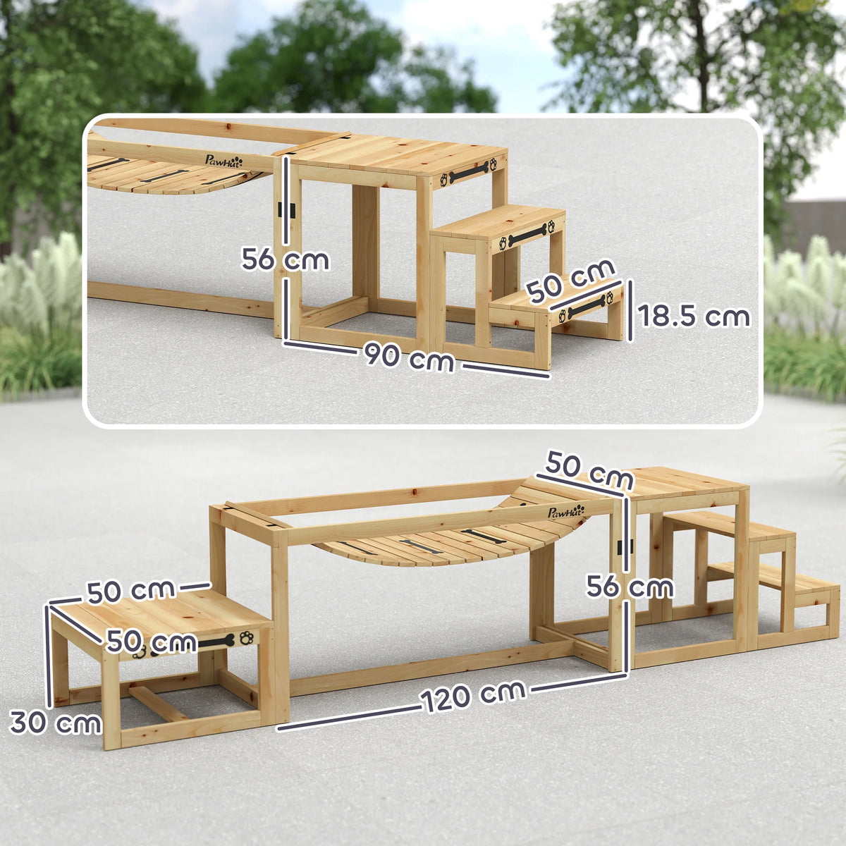 3-Piece Wooden Dog Agility Set with Bridge, Platform and Stairs