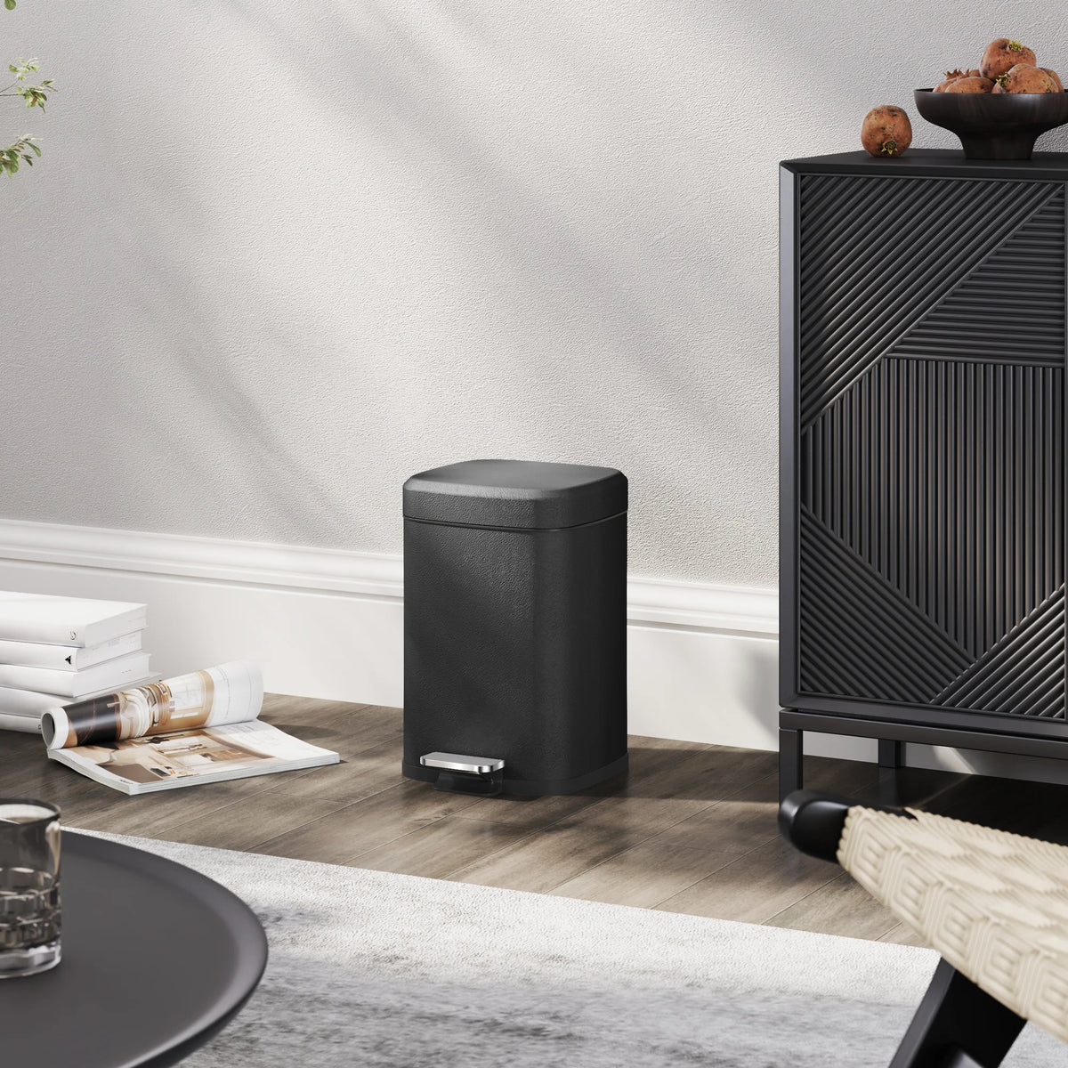12L Kitchen Pedal Bin, Metal Rubbish Bin with Soft-Close Lid