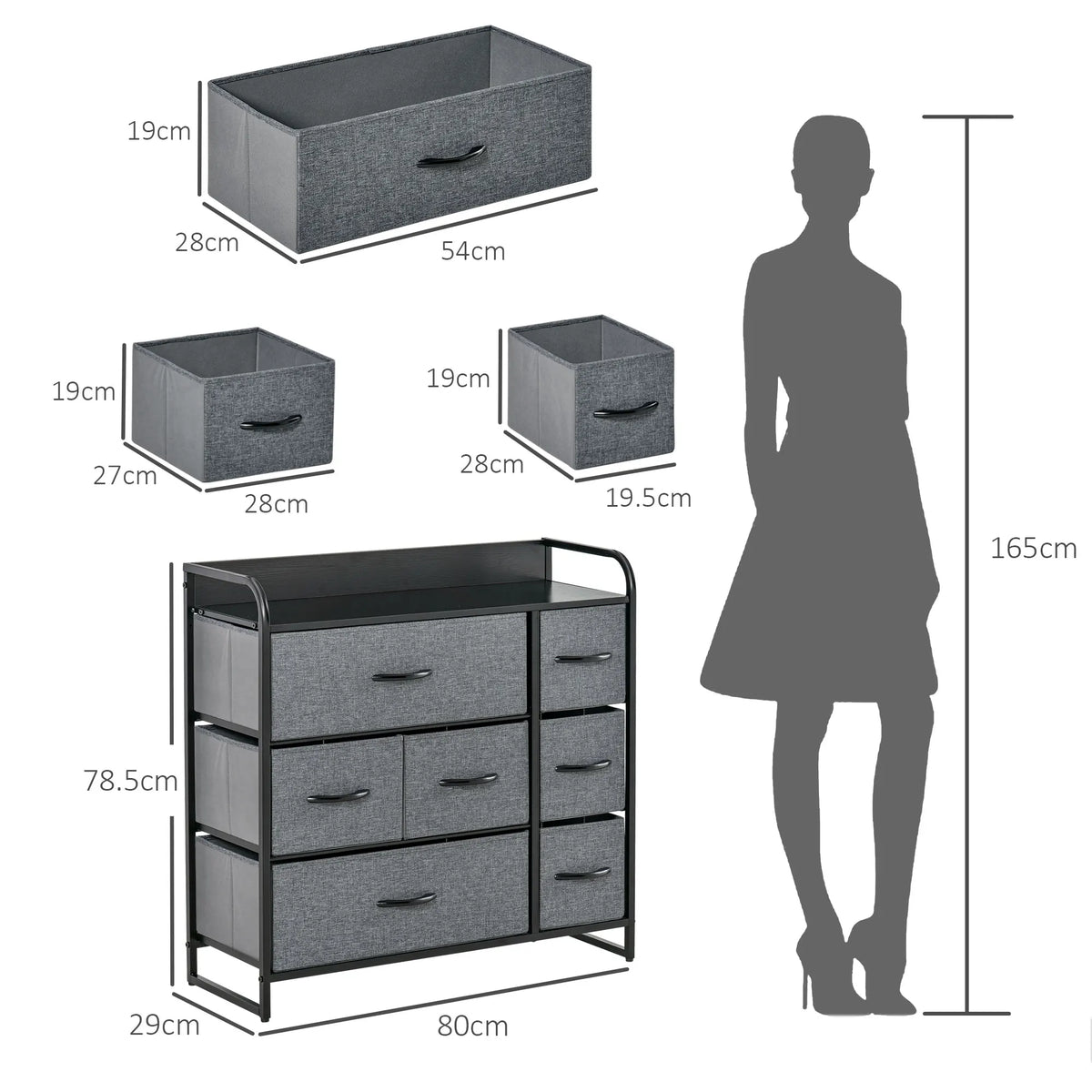 3-Tier Fabric Bedroom Dresser with 7 Foldable Drawers, Grey