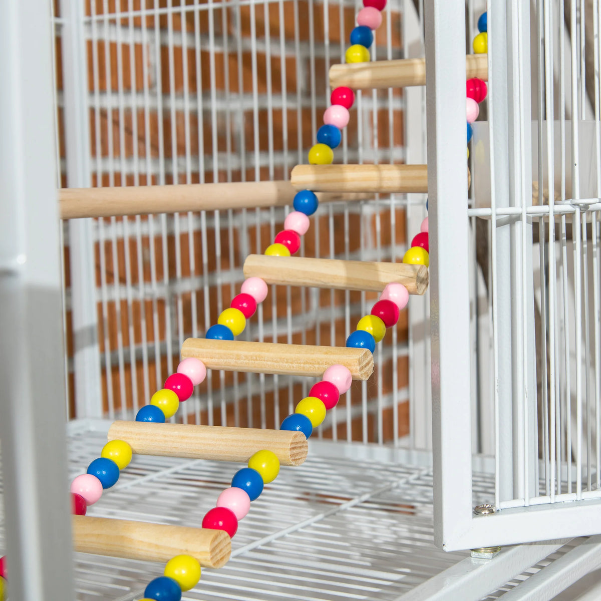 Bird Cage with Stand and Wheels 83x53x180cm 3 Tier Aviary with Perches Ladders and Slide Out Tray White