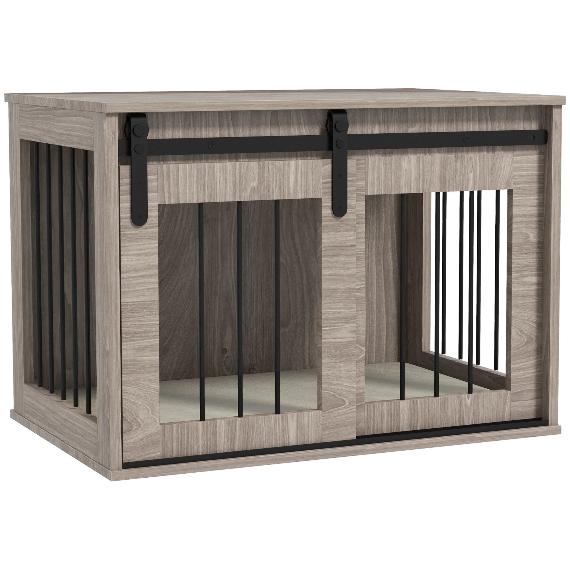 Dog Crate Furniture with Removable Cushion Barn Door Side Table Design for Dogs up to 20kg Indoor Pet Kennel