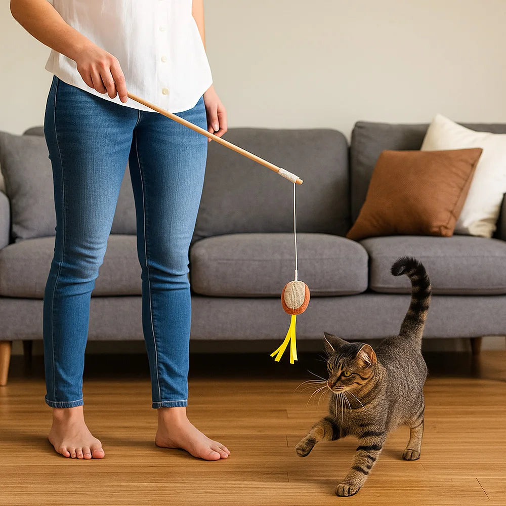 Interactive Cat Teaser Wand Toy with Feathers & Catnip for Exercise and Play