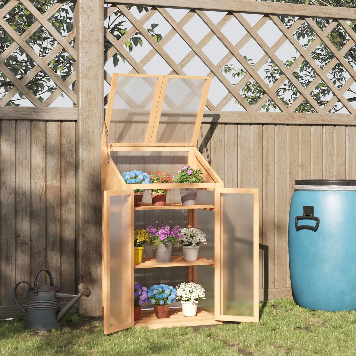 Wooden Greenhouse Cold Frame with Semi-Transparent Polycarbonate Glazing, Brown