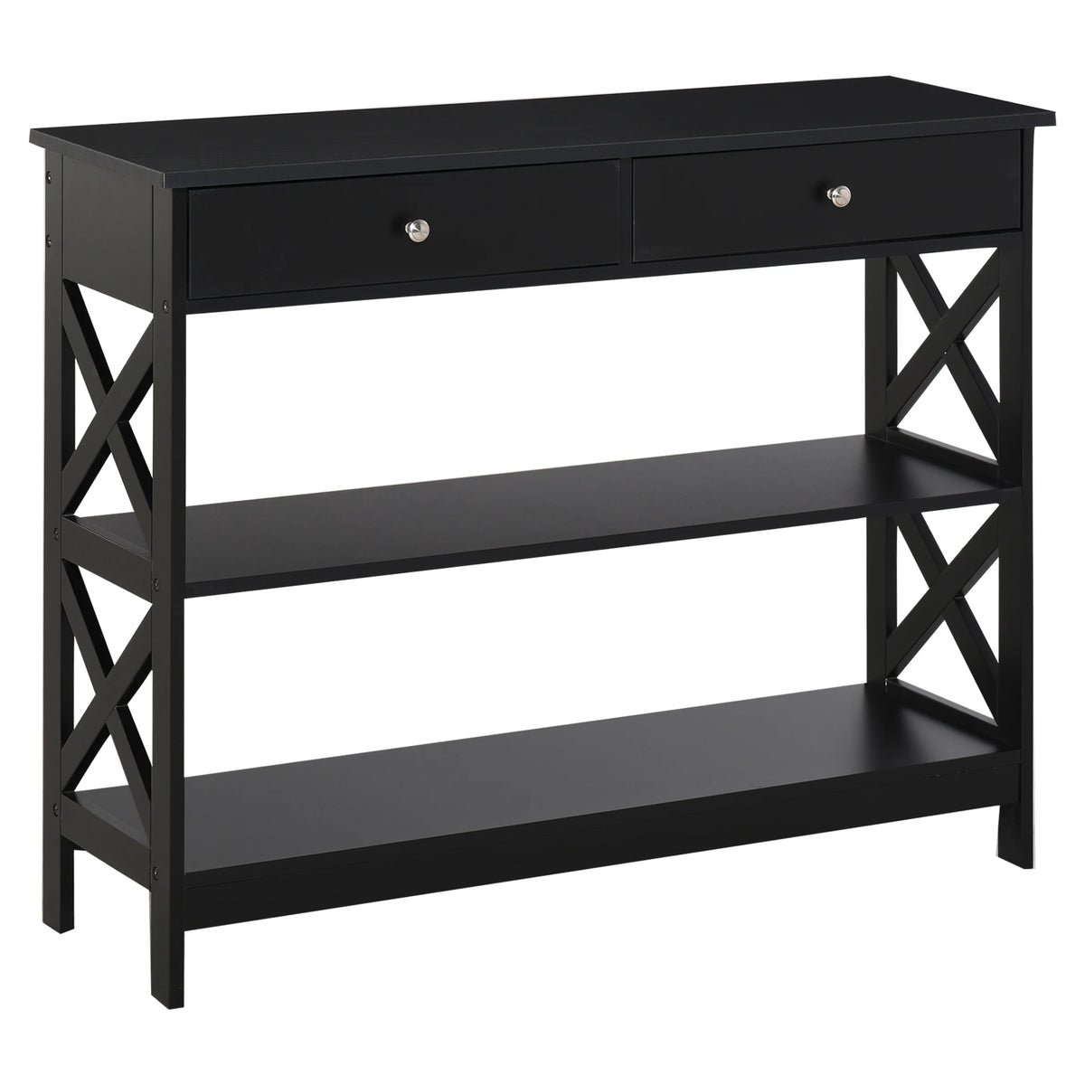 Console Table with Shelves and Drawers, X-Support Hallway Side Table