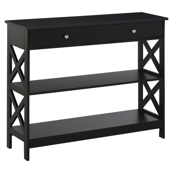 Console Table with Shelves and Drawers, X-Support Hallway Side Table