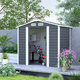7 x 4ft Galvanised Metal Garden Storage Shed with Double Sliding Doors, Apex Roof and Ventilation