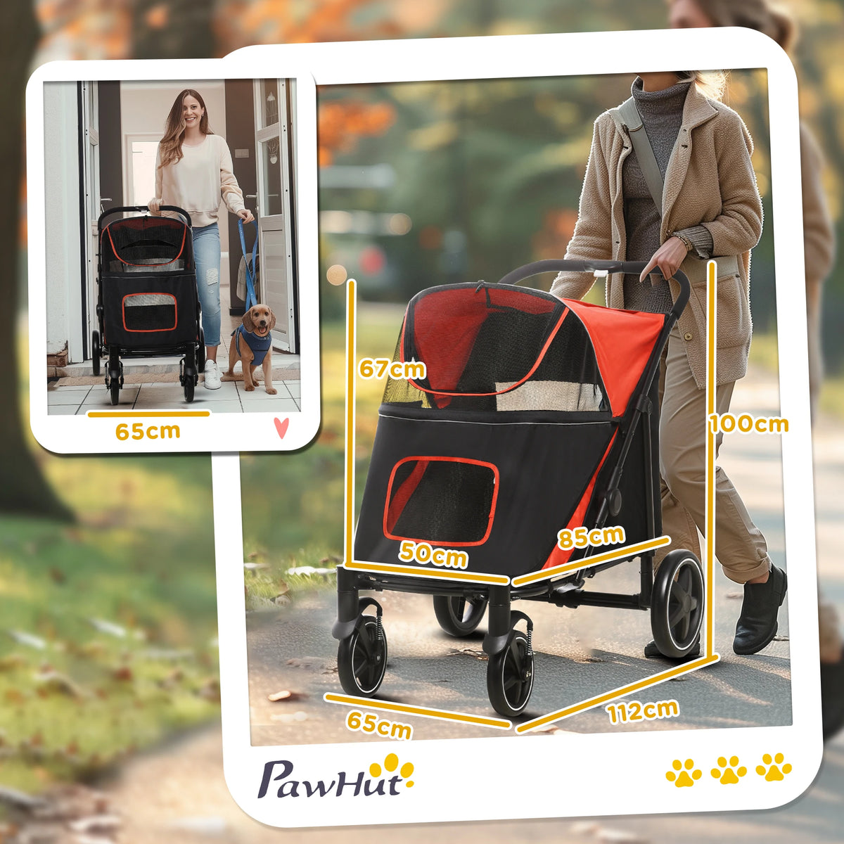 Foldable Dog Carriage w/ Universal Wheels, Shock Absorber