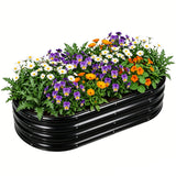 Large Oval Galvanised Steel Raised Garden Bed Multiple Sizes Rustproof for Vegetables Flowers Backyard Patio