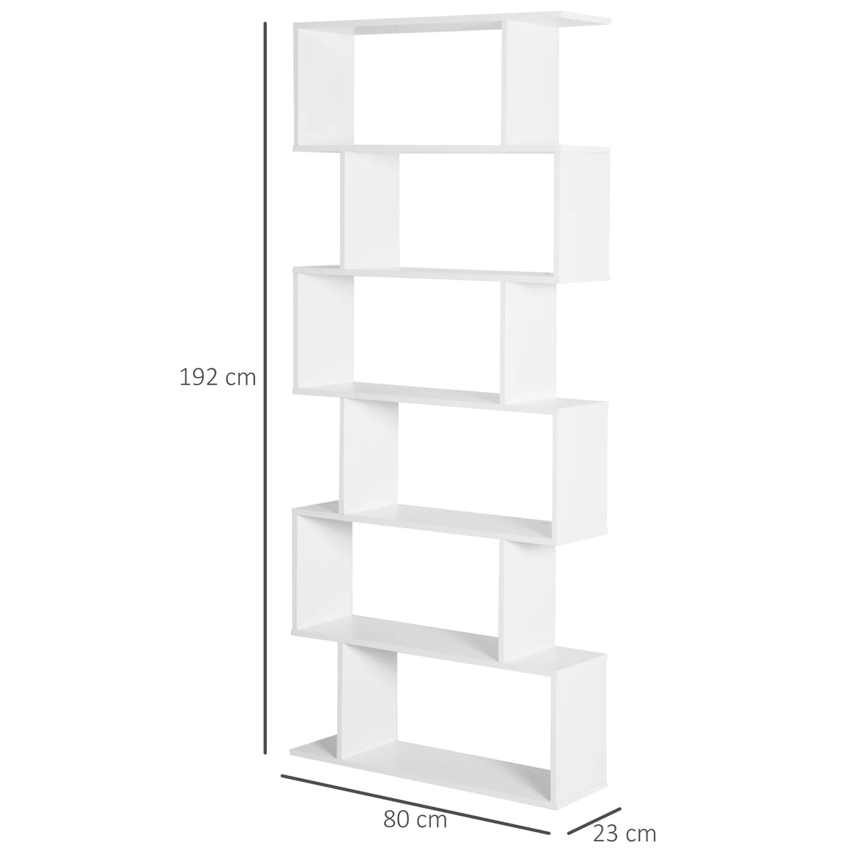 6-Tier S-Shaped Bookcase Storage Shelf, Modern Display Unit, White