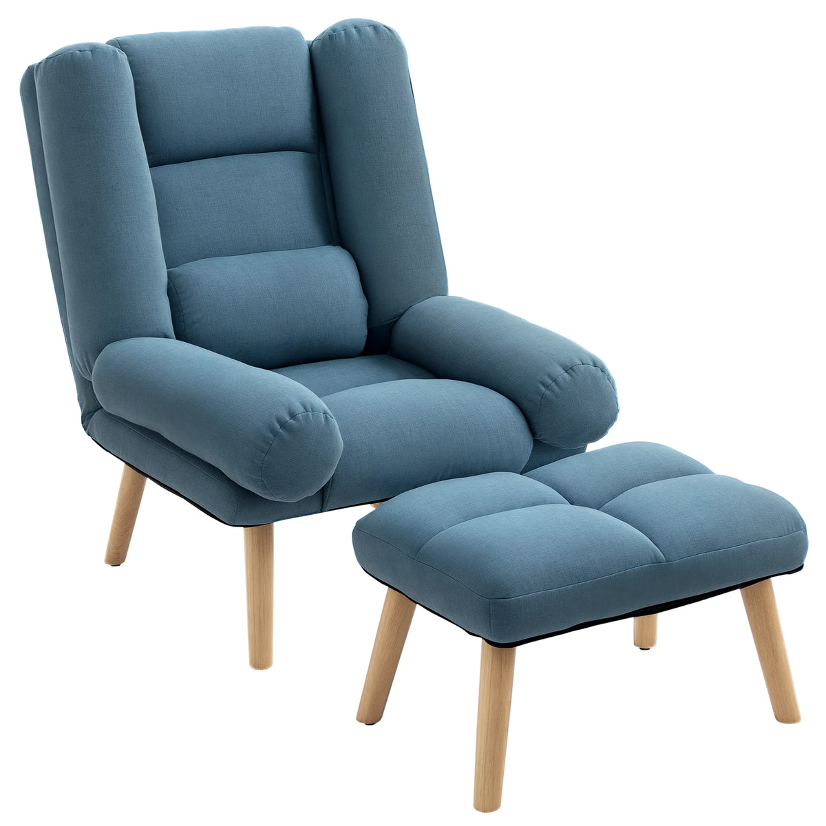 Recliner Chair with Ottoman, 3 Position Reclining Lounger with Footstool, Blue