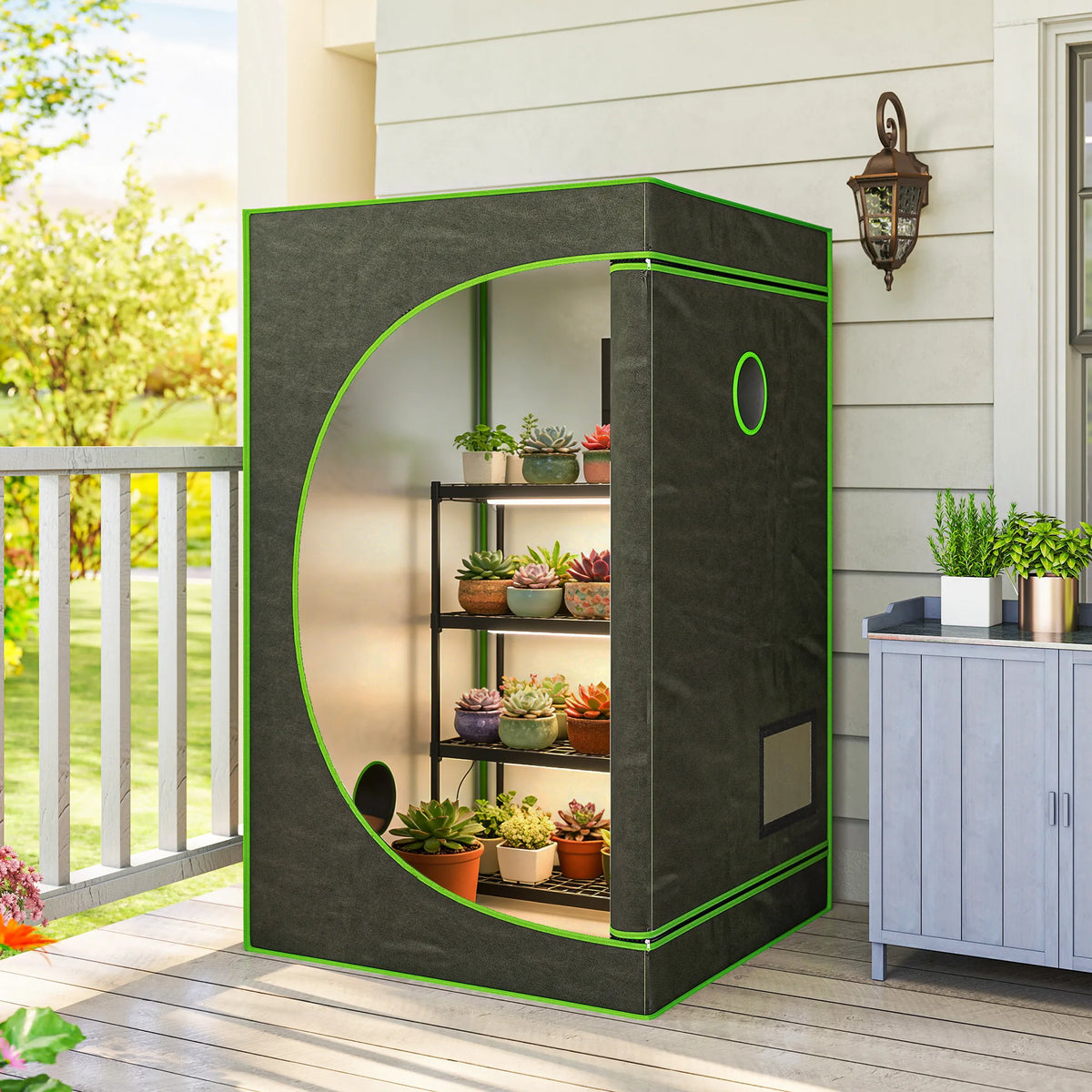 Indoor Grow Tent with Reflective Mylar Lining, 120 x 120 x 200cm, Black