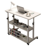 Adjustable Height Mobile Laptop Desk on Wheels with 2-Layer Storage Shelf | 60x40cm Rolling Bedside Table