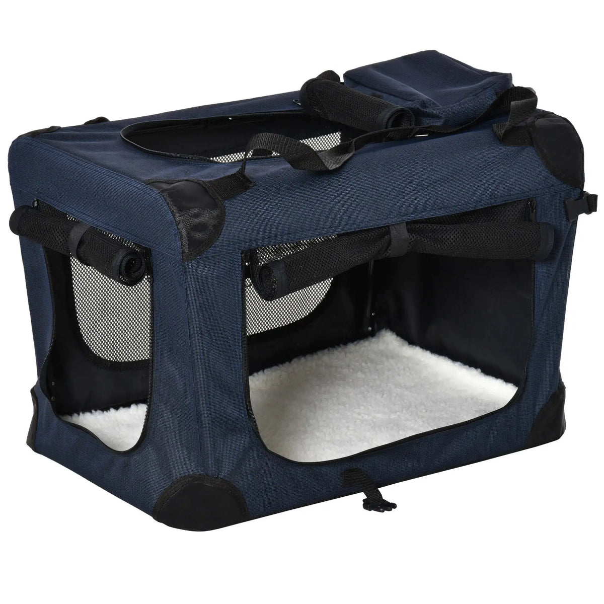 Folding Pet Carrier Bag House with Cushion, Storage Pockets - Grey