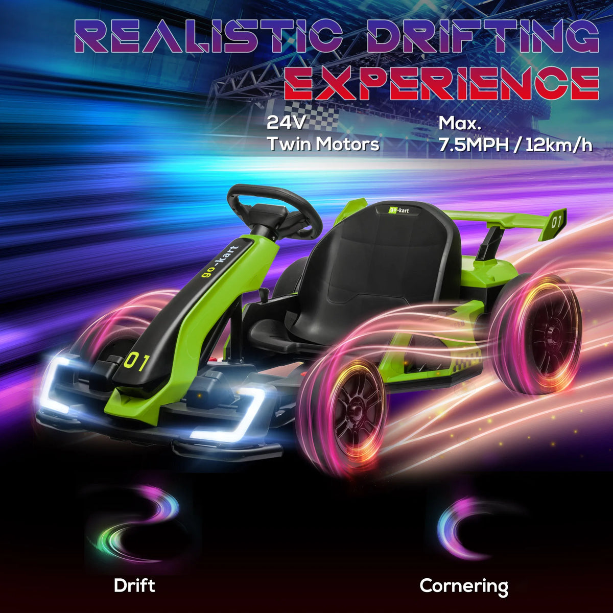 24V Electric Go-Kart for Kids with Adjustable Seat