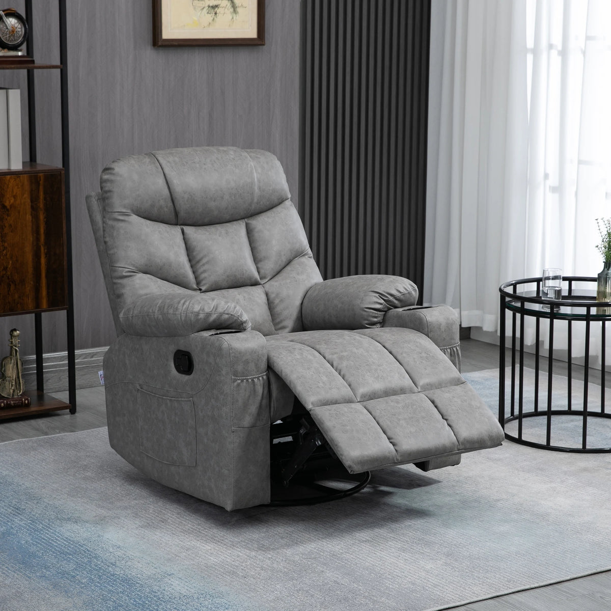 Manual Recliner Chair with Footrest, Cup Holder, Swivel Base