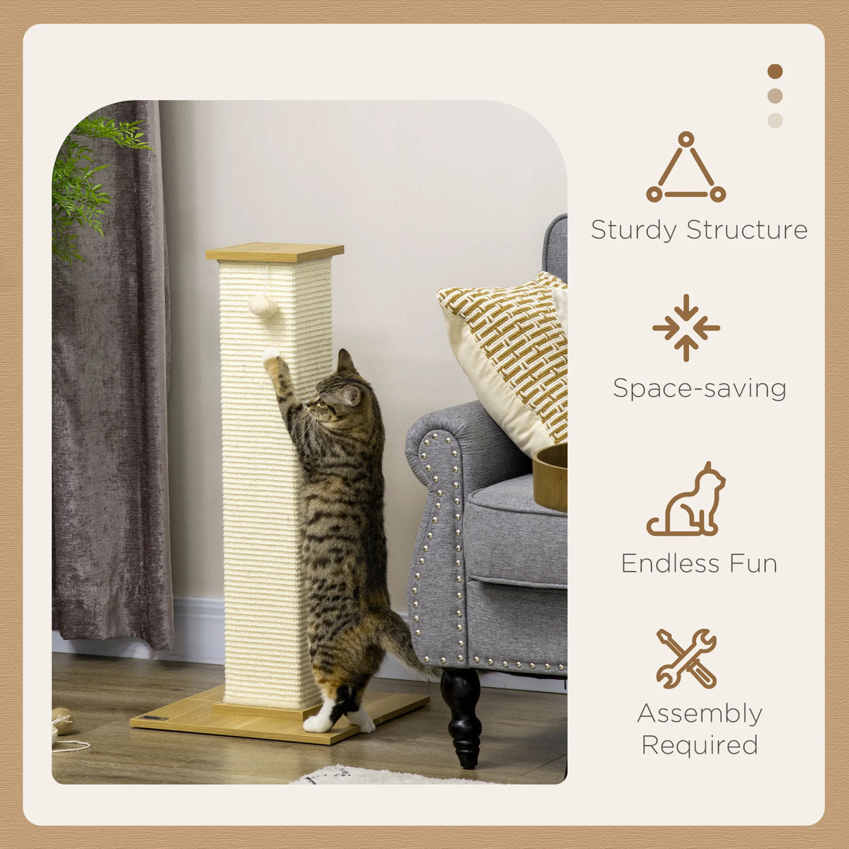 80cm Sisal Rope Scratching Post, Cat Scratching Post - White