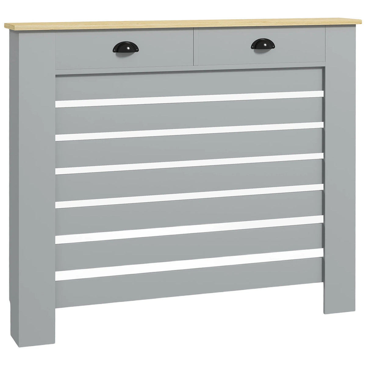 Slatted Radiator Cover with Drawer, 111cm, Grey