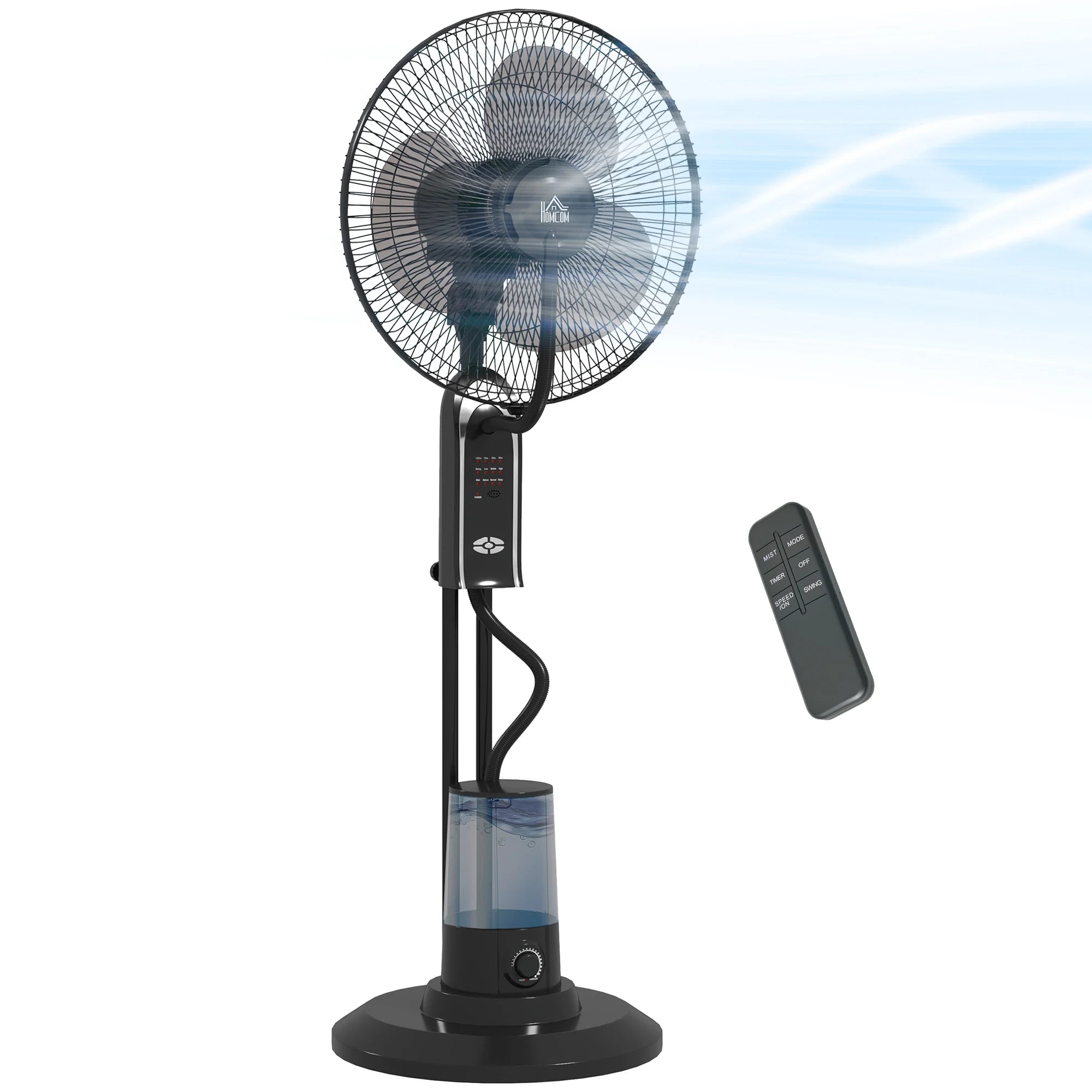 120cm Spray Misting Pedestal Fan 75W Ultrasonic Atomization 3 Speeds 70° Oscillation Remote Control Black