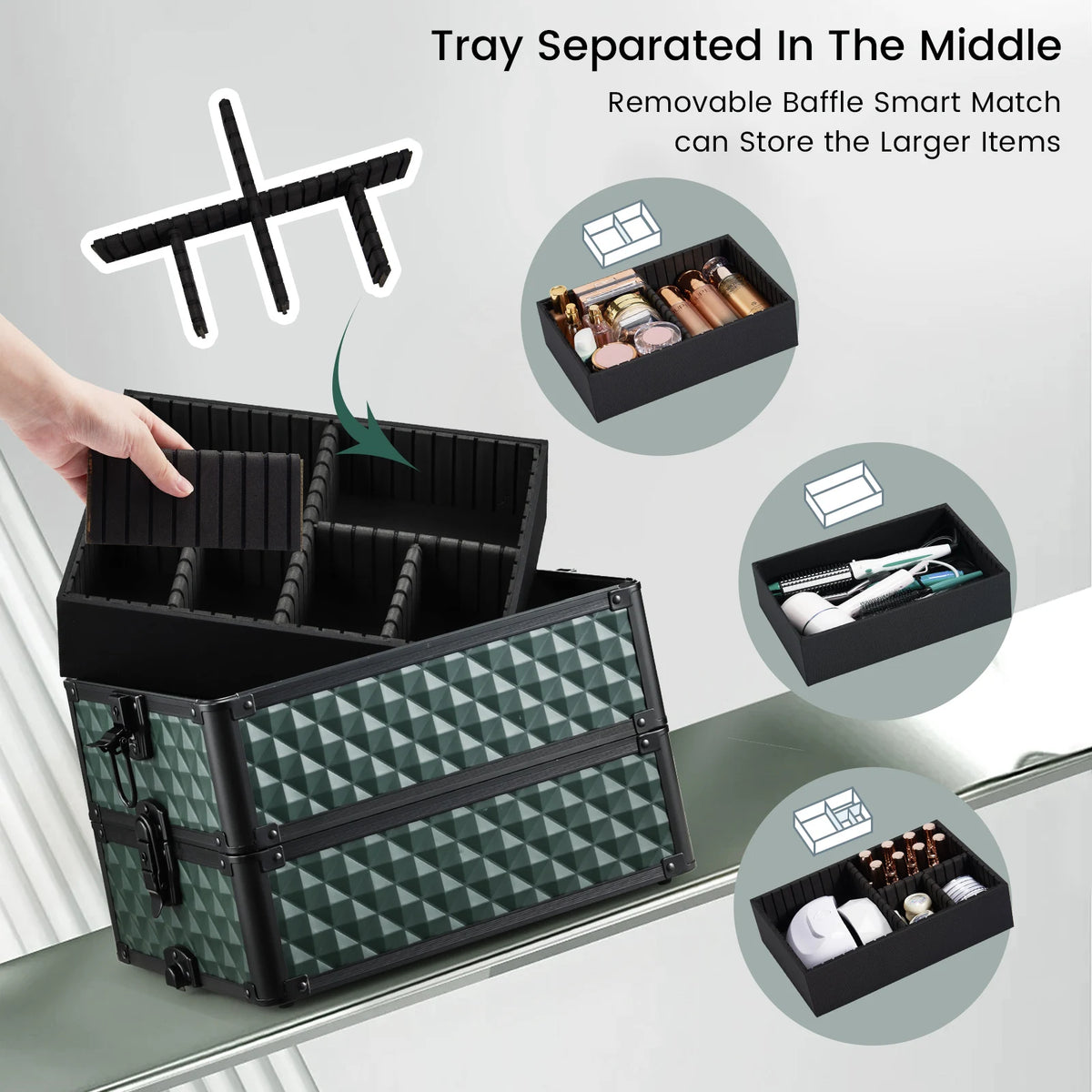 Extra Large 4 in 1 Removable Makeup Trolley Case on Wheels with Key Lock 36-55L PVC for Nails and Barbering