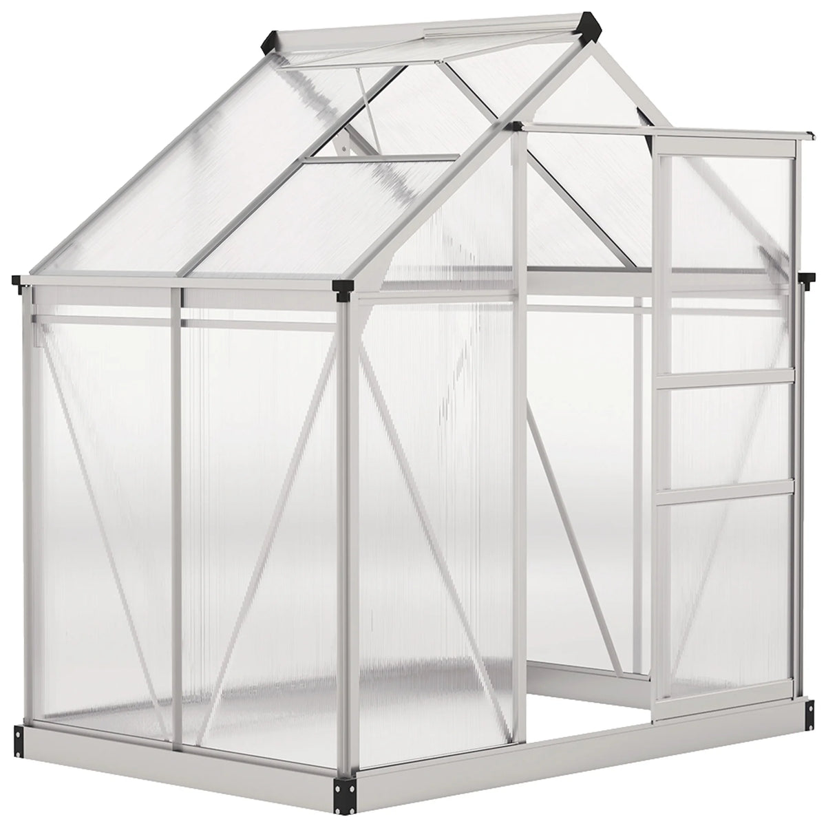 6 x 4ft Polycarbonate Greenhouse, Large Walk-In Green House with Slide Door and Window, Garden Plants Grow House