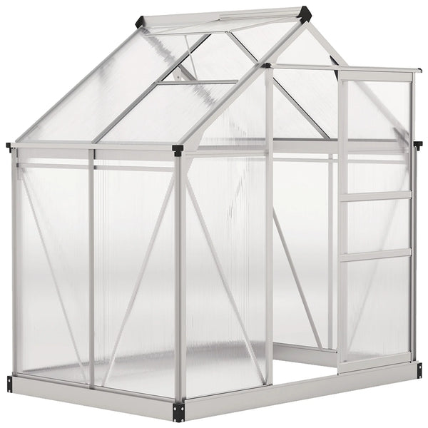 6 x 4ft Polycarbonate Greenhouse, Large Walk-In Green House with Slide Door and Window, Garden Plants Grow House