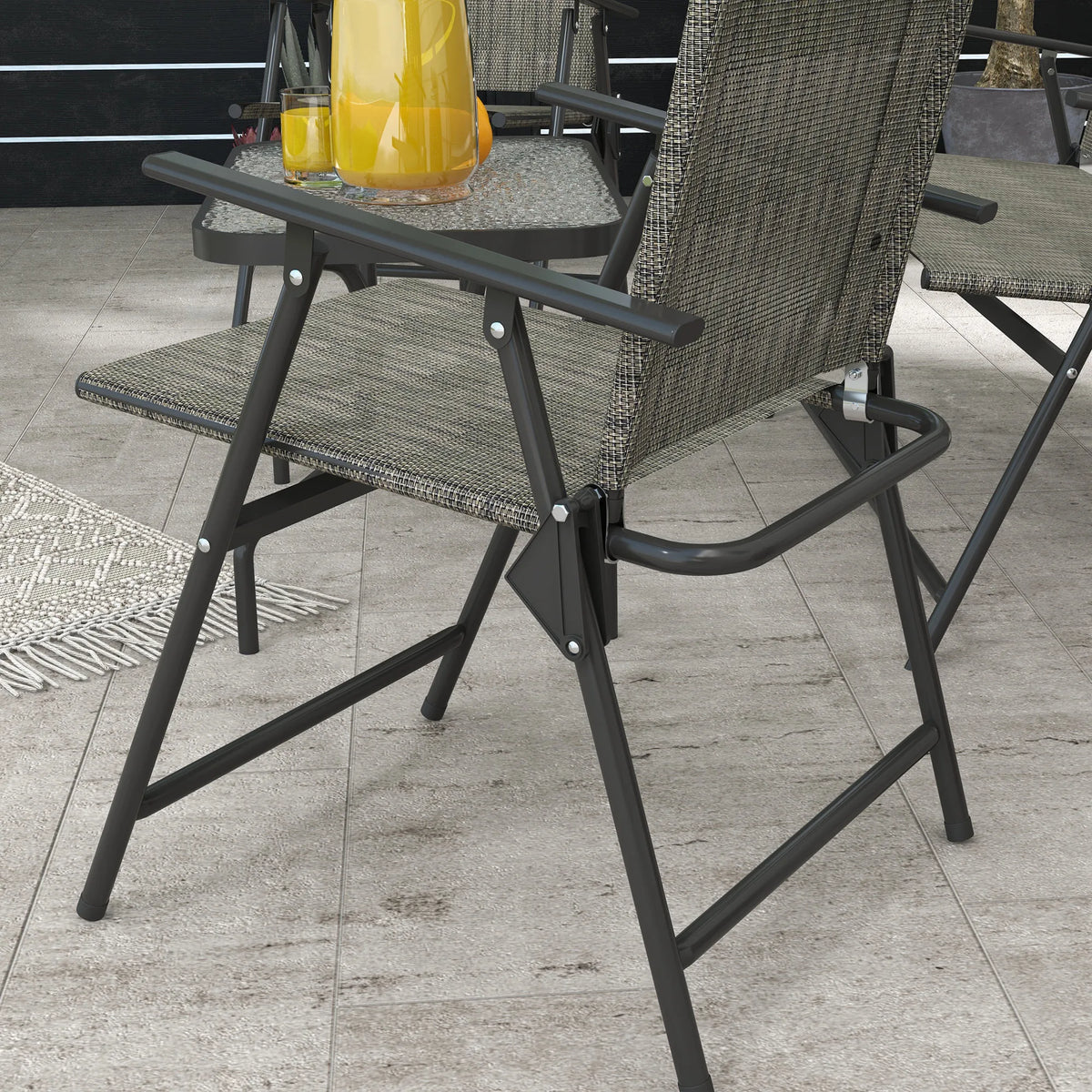 4-Piece Folding Garden Furniture Set with Loveseat, 2 Armchairs and Glass Table, Dark Grey