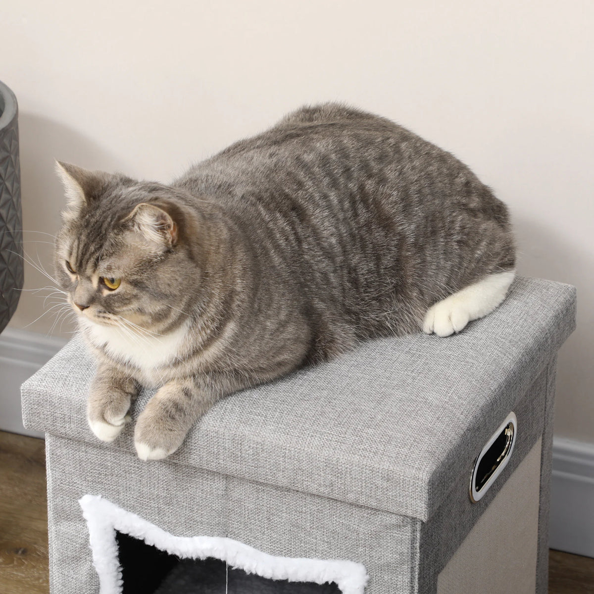 2 in 1 Cat Bed and Ottoman with Removable Washable Cushion Scratching Pad Hanging Ball and Handles