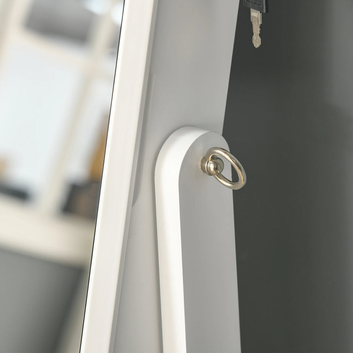 Lockable Jewellery Cabinet with Full-Length Mirror, White