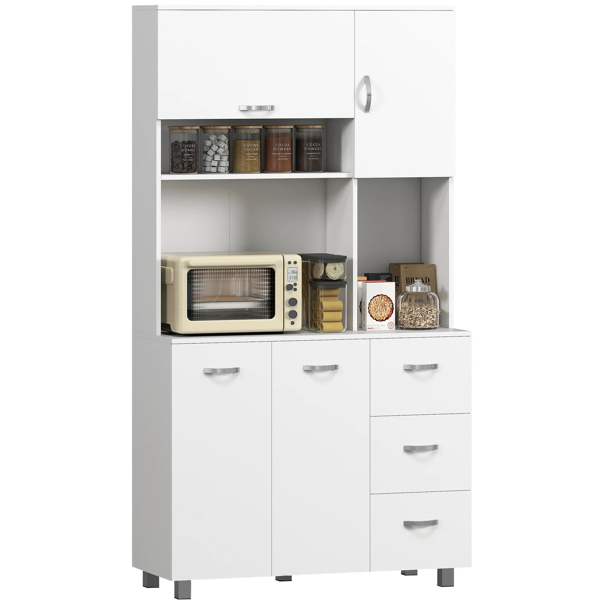 Freestanding Kitchen Cupboard Storage Unit with Drawers and Shelf
