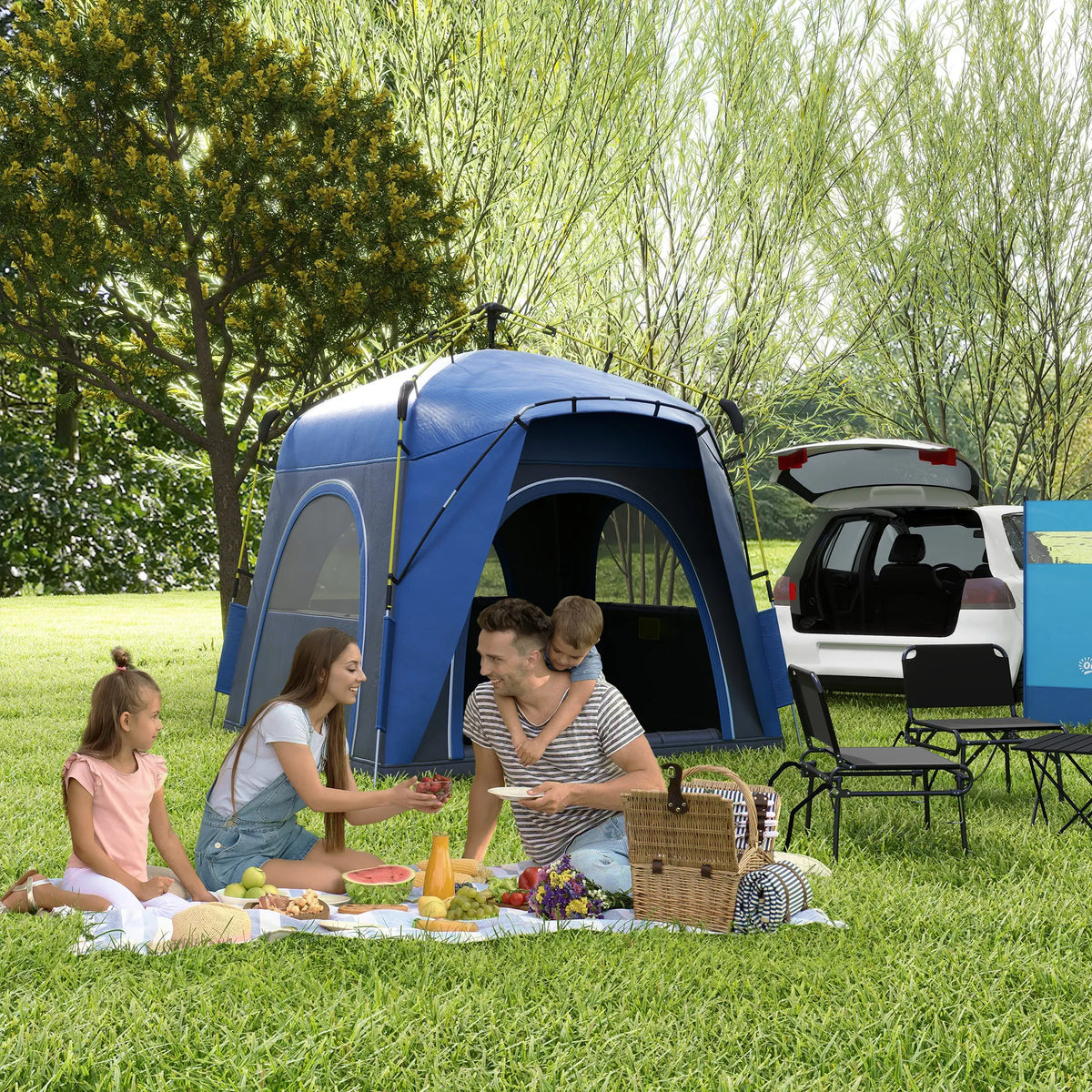 Inflatable Camping Tent 2-4 Person with Air Pump Sets Up in 2 Minutes 420D Oxford 2000mm Waterproof