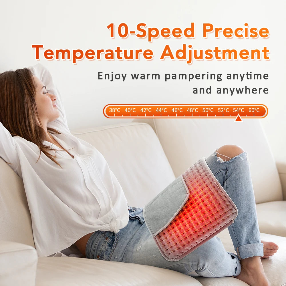 Electric Heating Pad Belt 60 x 30cm with Hand Warmer Pocket, 10 Heat Settings, UK Plug